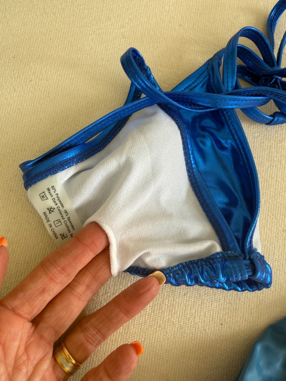 Metallic Blue String Bikini Set - Picture 5 of 6